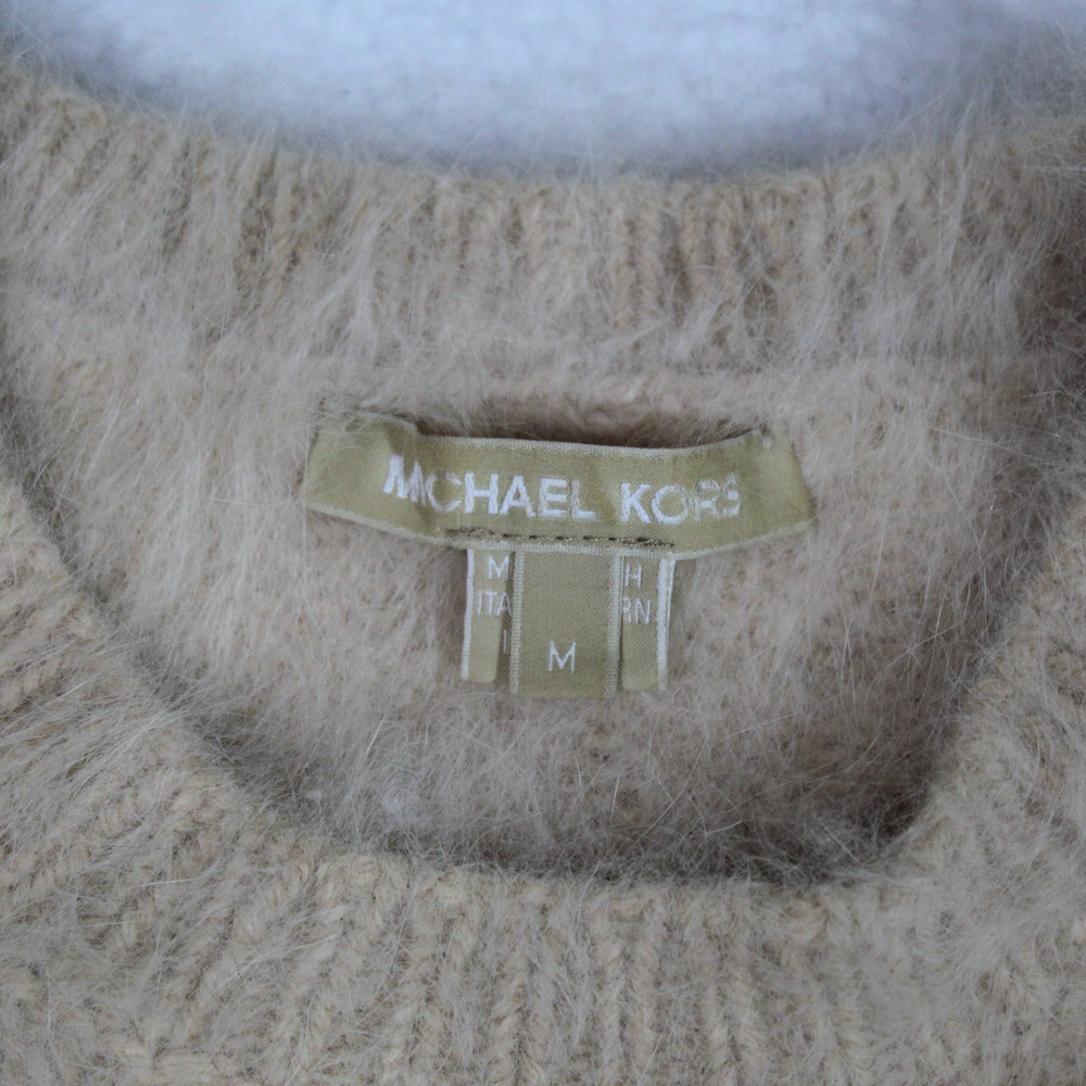 Michael Kors 80% Angora Sweater Women Medium Tan Nude Fuzzy Luxury Soft Designer - Picture 5 of 11